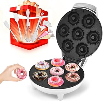 DSP Mini Donut Maker - Non-Stick, Cool Touch Electric Doughnut Machine for Mini Donuts - Perfect for Breakfast, Snacks & Desserts (White, 7 Donuts)