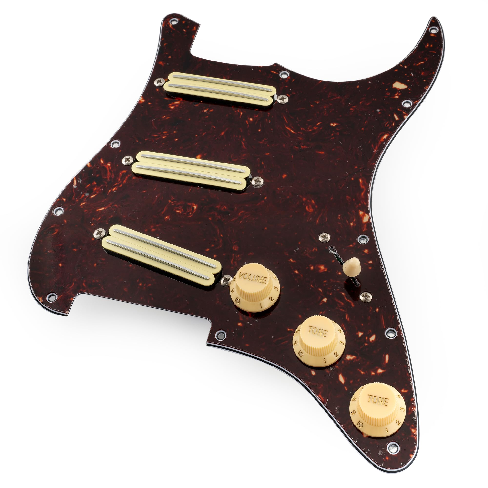 Musiclily Pro-SE ST-DPHC SSS Golpeador Precableado Pre-wired Pickguard con Mini Rail Humbucker Cerámico para Guitarra Eléctrica tipo Strat, 4 capas Tortoise Shell