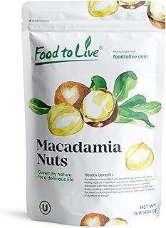 Food to Live Dry Roasted Macadamia Nuts with Himalayan Salt, 1 Pound – Oven Roasted Whole Nuts, Lightly Salted, No Oil Added, Vegan Snack, Keto, Kosher, Bulk. High in Protein. Great for Baking