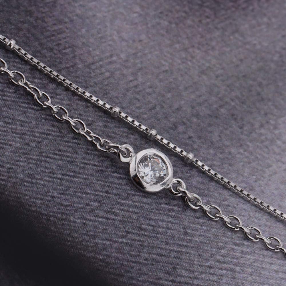 Vanbelle Sterling Silver Jewelry Rhodium Plated with 925 Stamp - Multi Layer Chain Bracelet with Cubic Zirconica Stones for Women - Image 5
