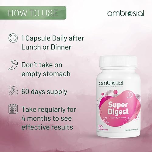 Miniatura 7 de AMBROSIAL Super Digest - Suplementos de enzimas digestivas  Apoya la salud intestinal y digestiva diaria, reduce la intolerancia alimentaria  Apoya