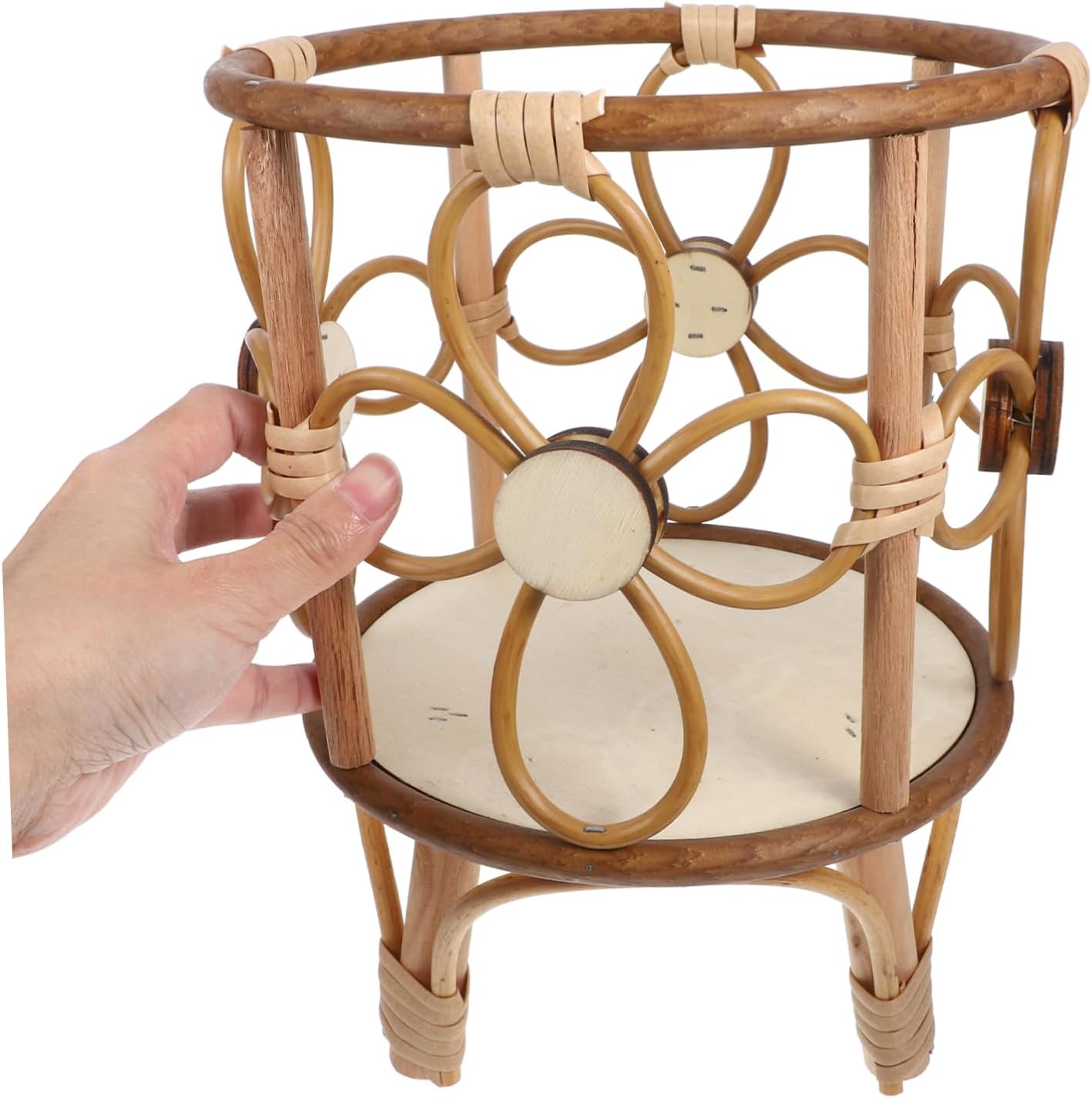 Cabilock Handwoven Rattan Plant Stand European Decorative Plant Shelf for Indoor Use Compact Support for Potted Plants Elevate Home Office Garden Decor Heavy Duty Design