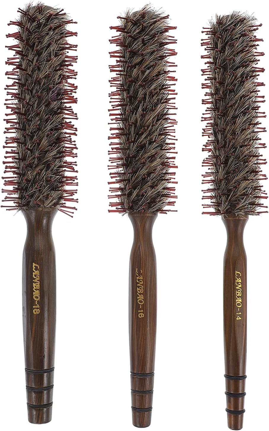 Frcolor ロールブラシ 豚毛 ヘアブラシ ロール くし 巻き髪 櫛 ストレート 静電気防止 豚毛カールブラシ 3本セット 三つサイズ 熱販売