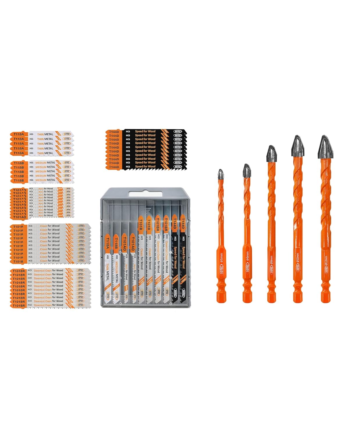50PCS T Shank Jigsaw Blades Set for Wood Plastic Metal and Masonry Drill Bit Set 5PCS 3/16" - 1/2" for Masonry/Brick/Concrete/Tile/Glass