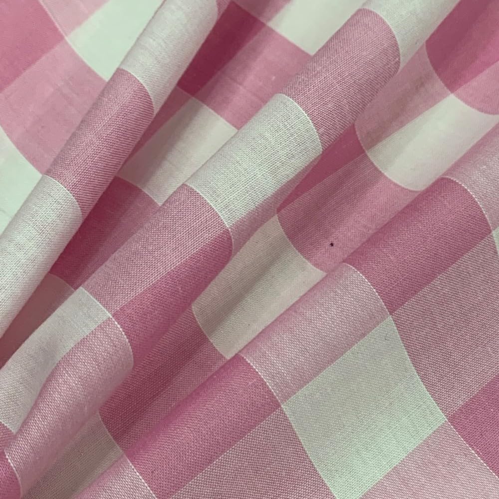 EU Fabrics Gingham Check Polycotton Fabric - Checked Polyester and Cotton Blend Fabric - 1 Inch Check Curtains Material - Ideal for Clothing, Table Cloths, and Crafts (Pink, 1 METRE X 112CM)