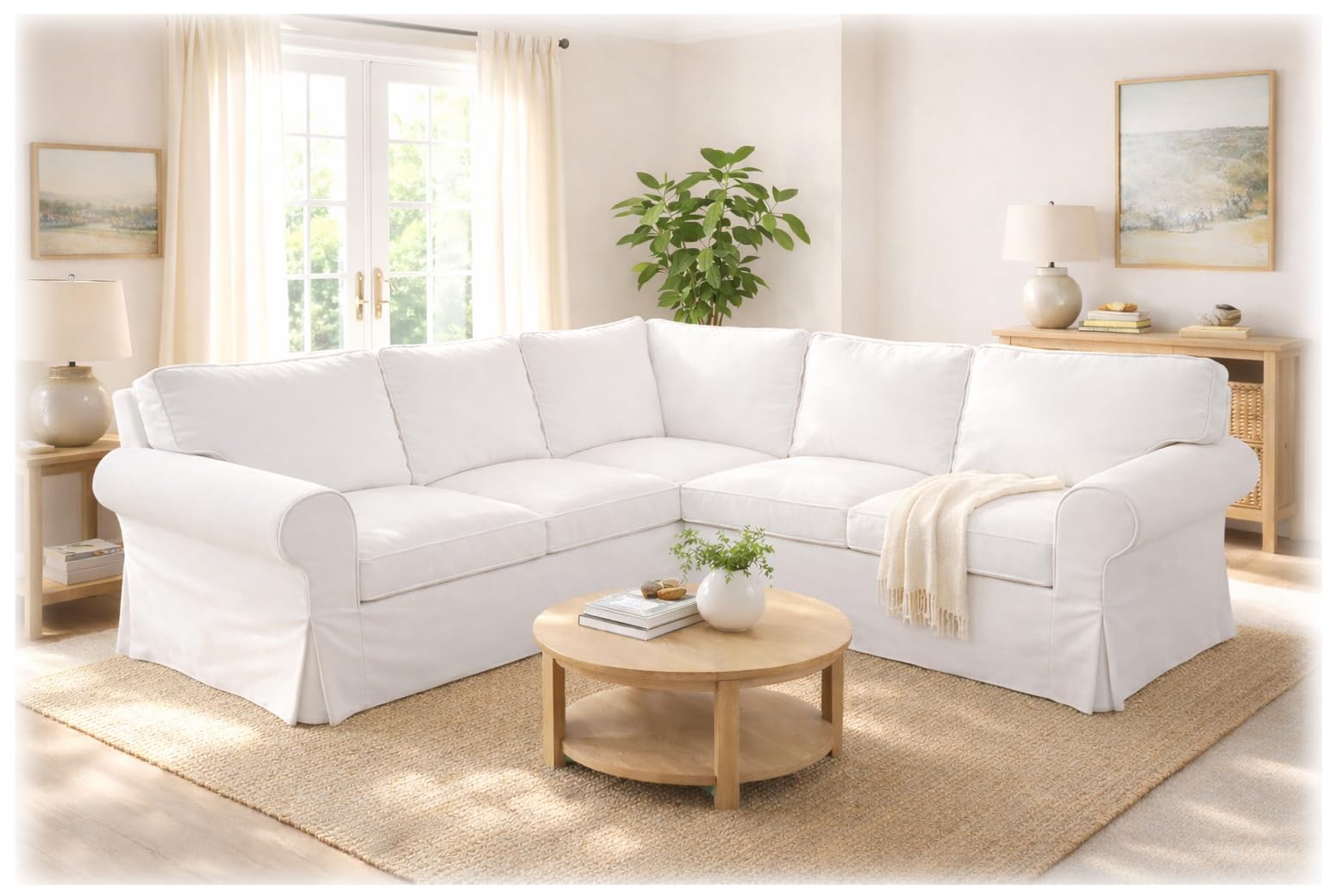 Cover Only! Cotton Ektorp 2 2 Sofa Replacement Cover is Custom Made for IKEA Ektorp Corner Or Sectional Sofa Slipcover (Pure White)