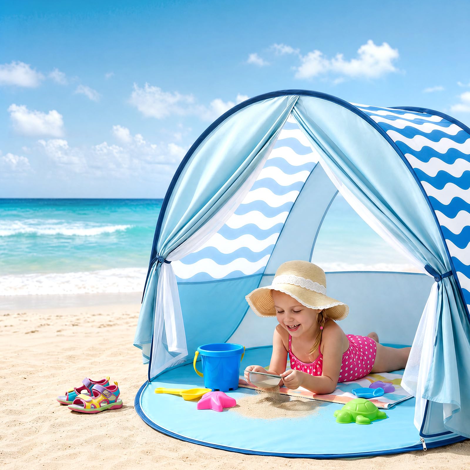 Tente de plage pop-up pour bébé : pare-soleil Apojungle pour tout-petits, protection UV pour garçons et filles, grande tente familiale, abri solaire, auvent coupe-vent pour camping, pique-nique, parc