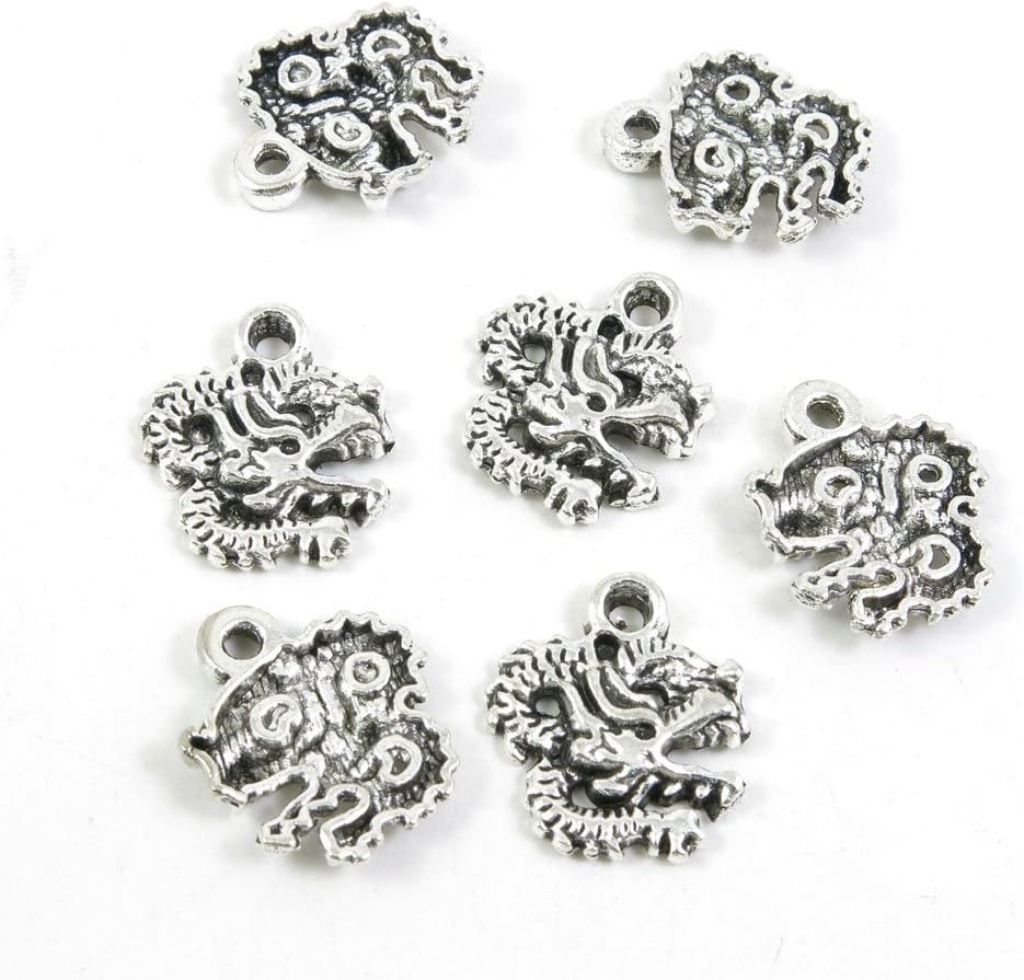 Antique Silver Tone Jewelry Making Charms Pendant Findings Craft Supplies Bulk Lots Arts S5AG5 Chinese Dragon