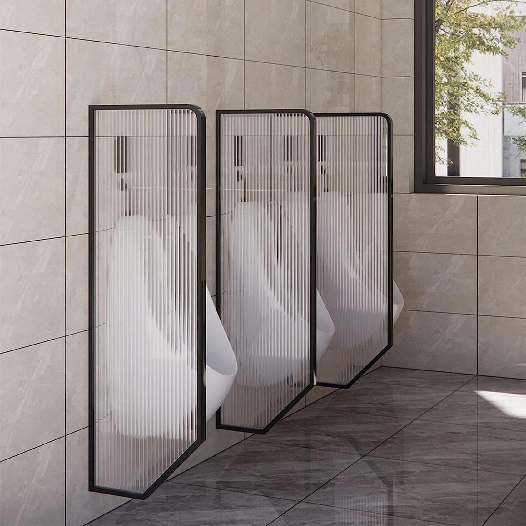 Tabique de pared de acero inoxidable con panel de vidrio para protección contra salpicaduras de orina