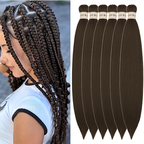 Dark Brown Braiding Hair Pre Stretched Knotless 4# Synthetic Braid