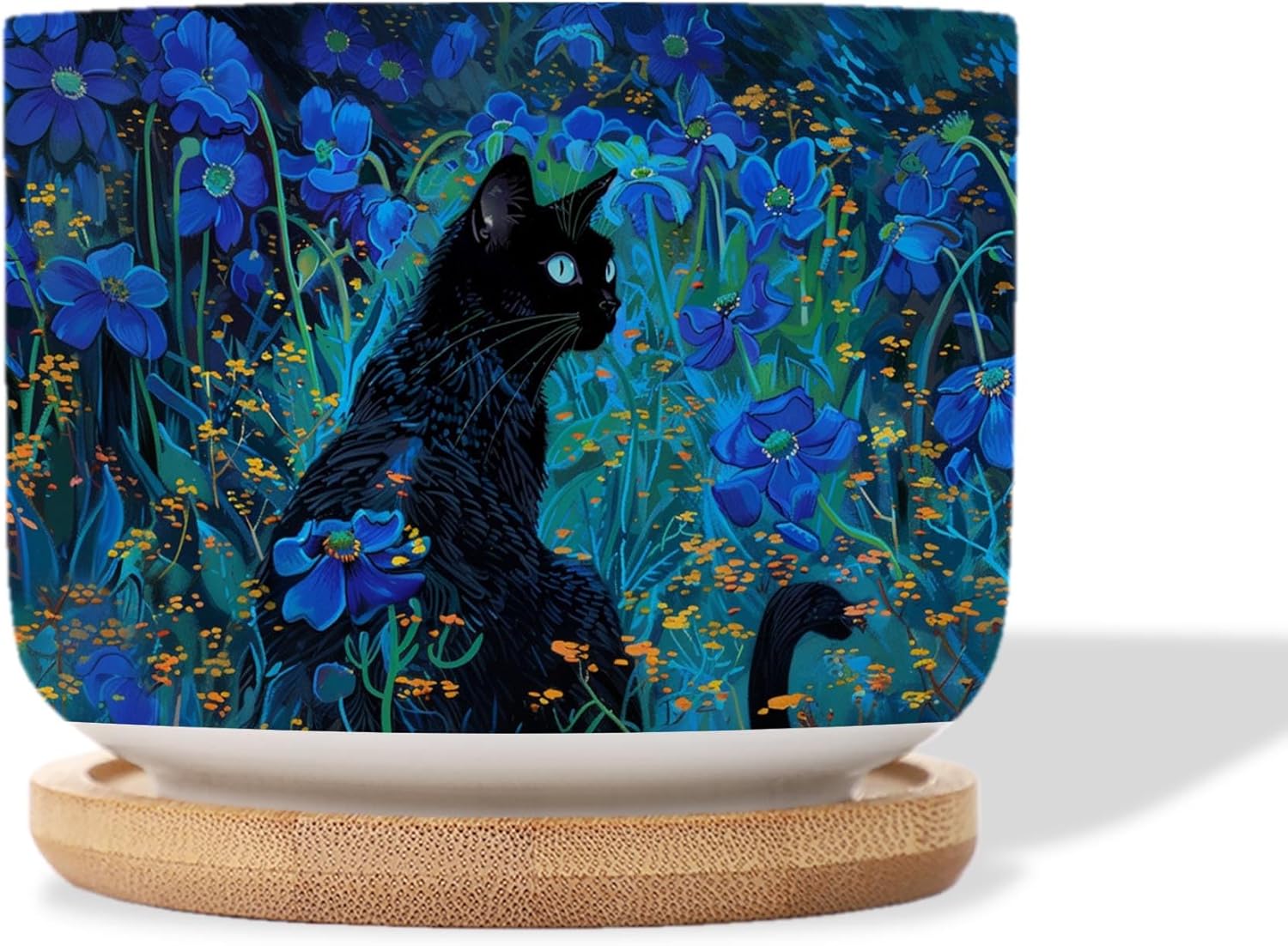 Witchy Black Cat Flowers Funny Gardening Ceramic Plant Pot, 3.54 x 2.67 Inches, Decorative Indoors Outdoors Plants Pot, Indoor Plants, Flowers, Cactus, Succulents Pot (12)