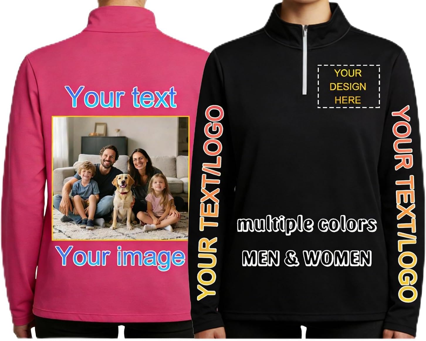 Custom Quarter Zip Pullover for Men Women Design Your Own Zip Sweatshirt Personalized Casual Long Sleeve Polo Shirt, S-4XL
