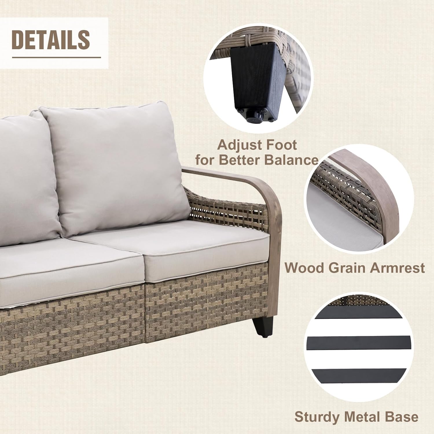 Modern Wicker Patio Sofa, Rattan Outdoor Loveseat Sofa, Small Balcony Furniture, 2 Seat Loveseat, Brown/Gray