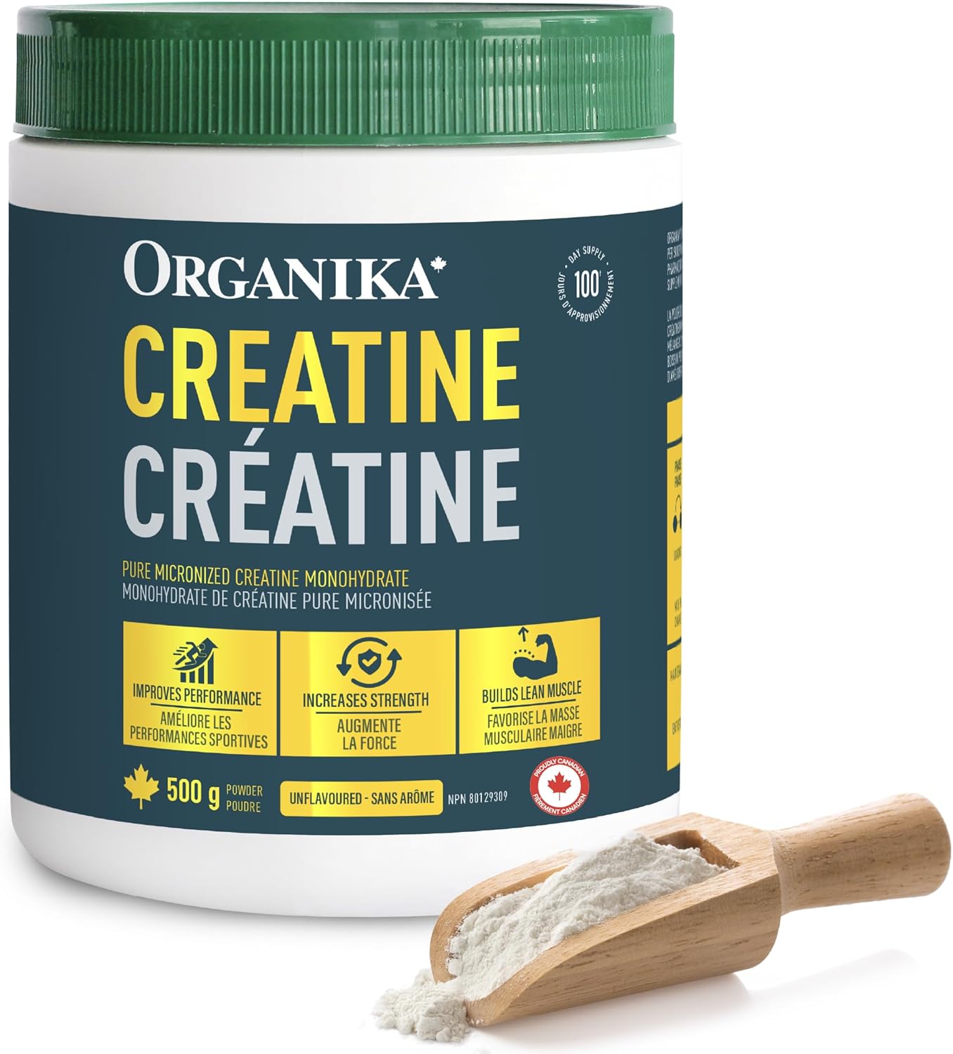 Organika Canadian-Made Creatine Powder- Pure Micronized Creatine Monohydrate – Helps Build Lean Muscle, Increase Strength, and Improved Recovery and Performance for Men and Women – 500g, 100 servings
