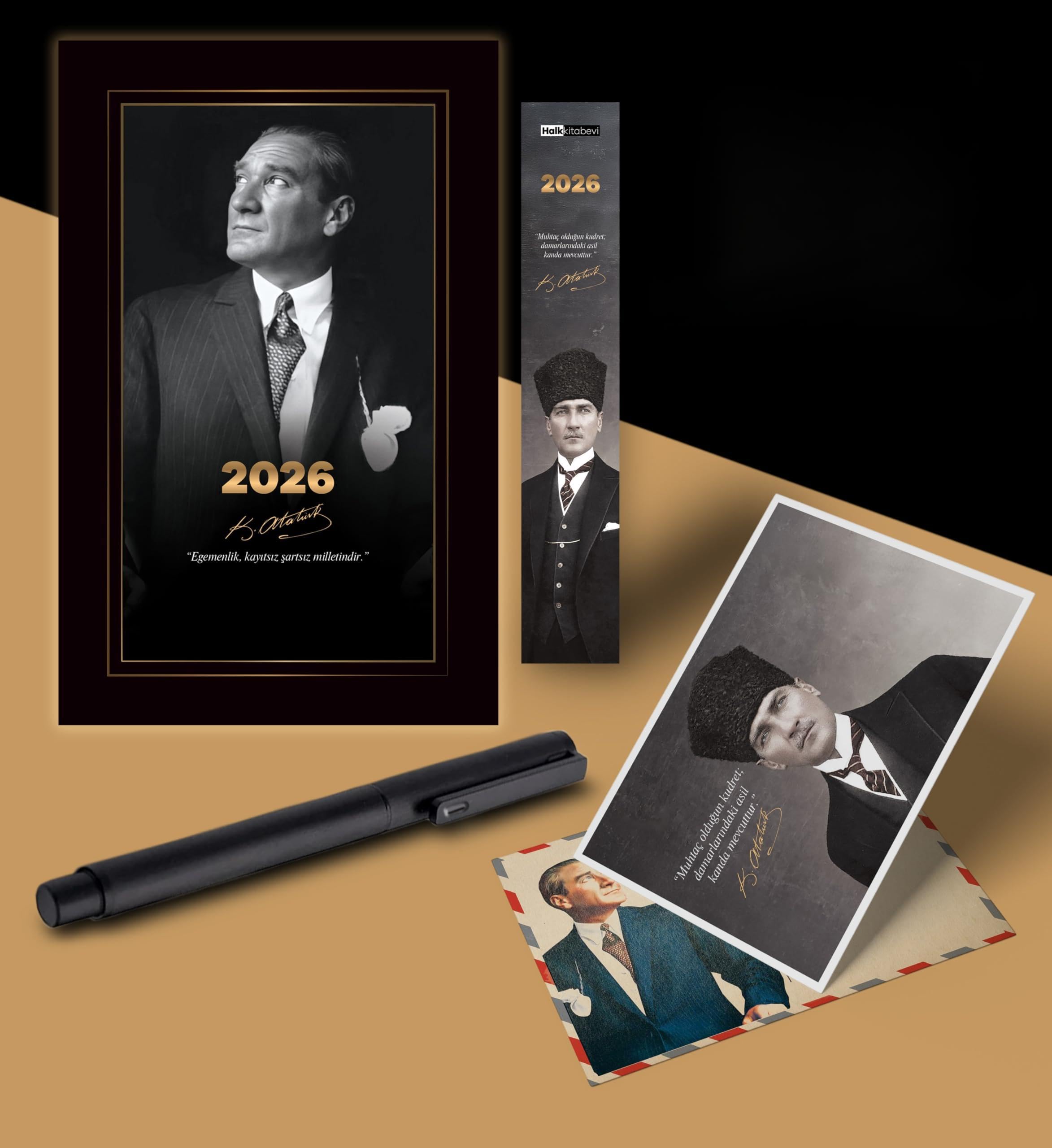 2026 İstikbal Atatürk Ajandası Ayraç Kartpostal Kalem - Siyah