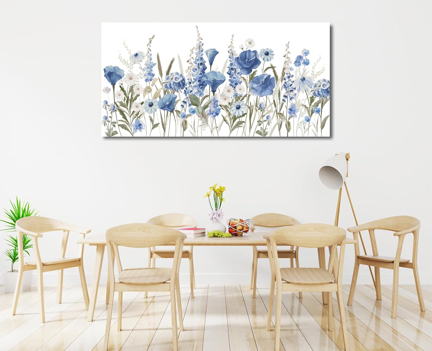 arteWOODS Elegant Flowers Wall Art - Blue White Botanical Pictures for Wall Decor Floral Blossom Canvas Painting Print Artwork for Living Room Bedroom Home Office Wall Decoration 24" x 48"