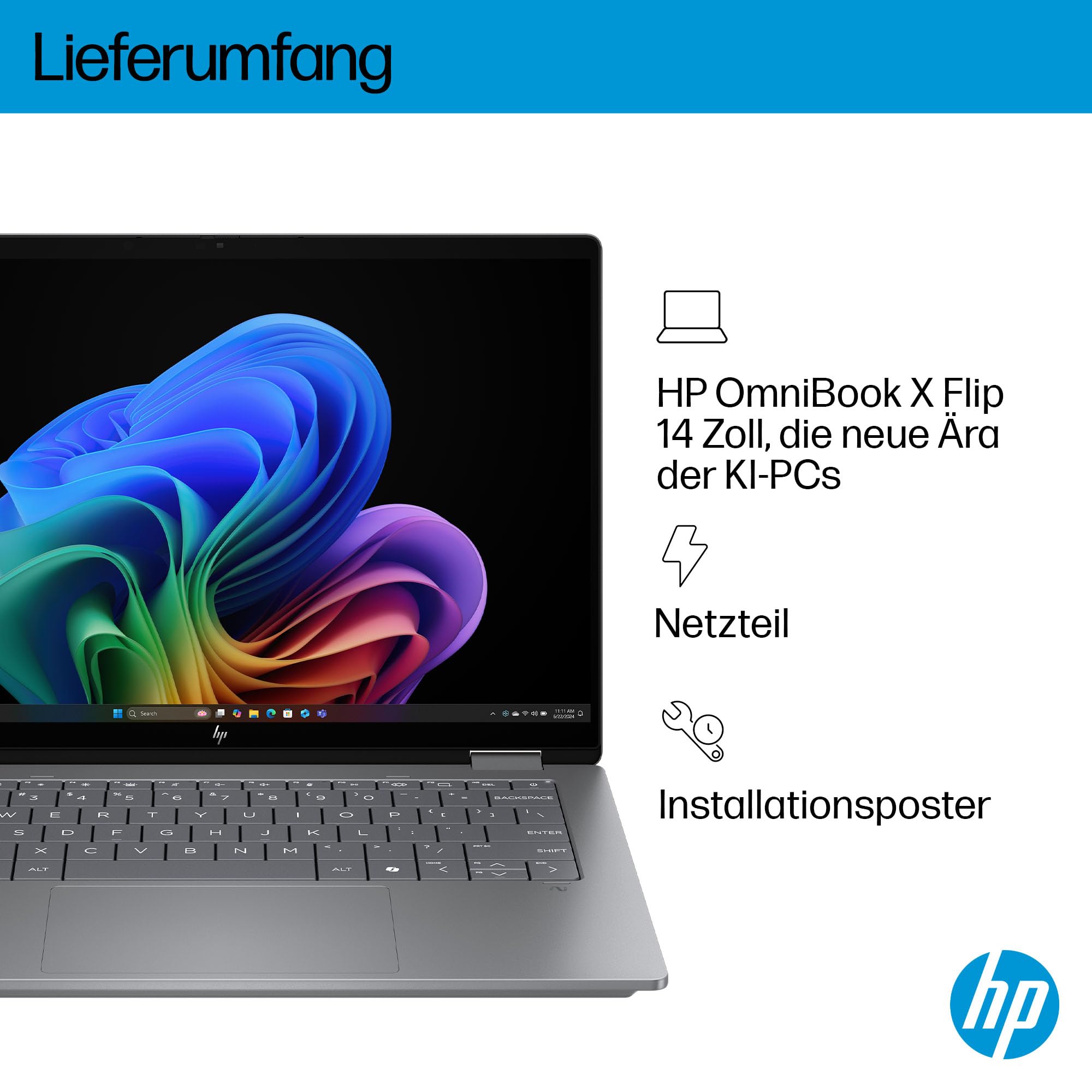 HP OmniBook X Flip 2-in-1 Laptop 14" 2K Touchscreen AMD Ryzen AI 7 16GB RAM 512GB Win11 Silber