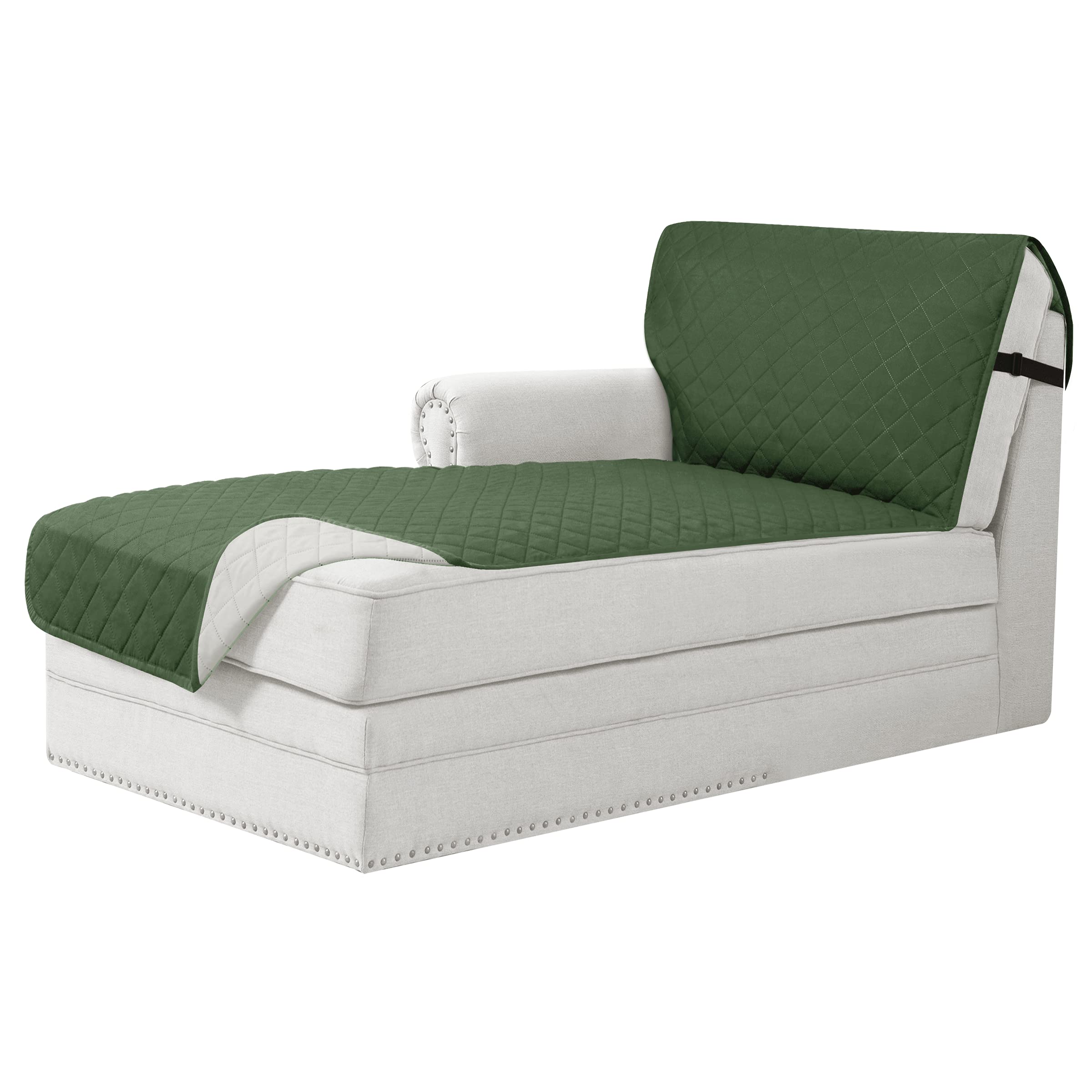 TOYABR Sofa Chaise Cover Reversible Chaise Lounge Slipcover with Elastic Adjustable Strap Fitted 102x34 Inch Couch Great for Home with Pets and Kids Washable Furniture Protector(Green)