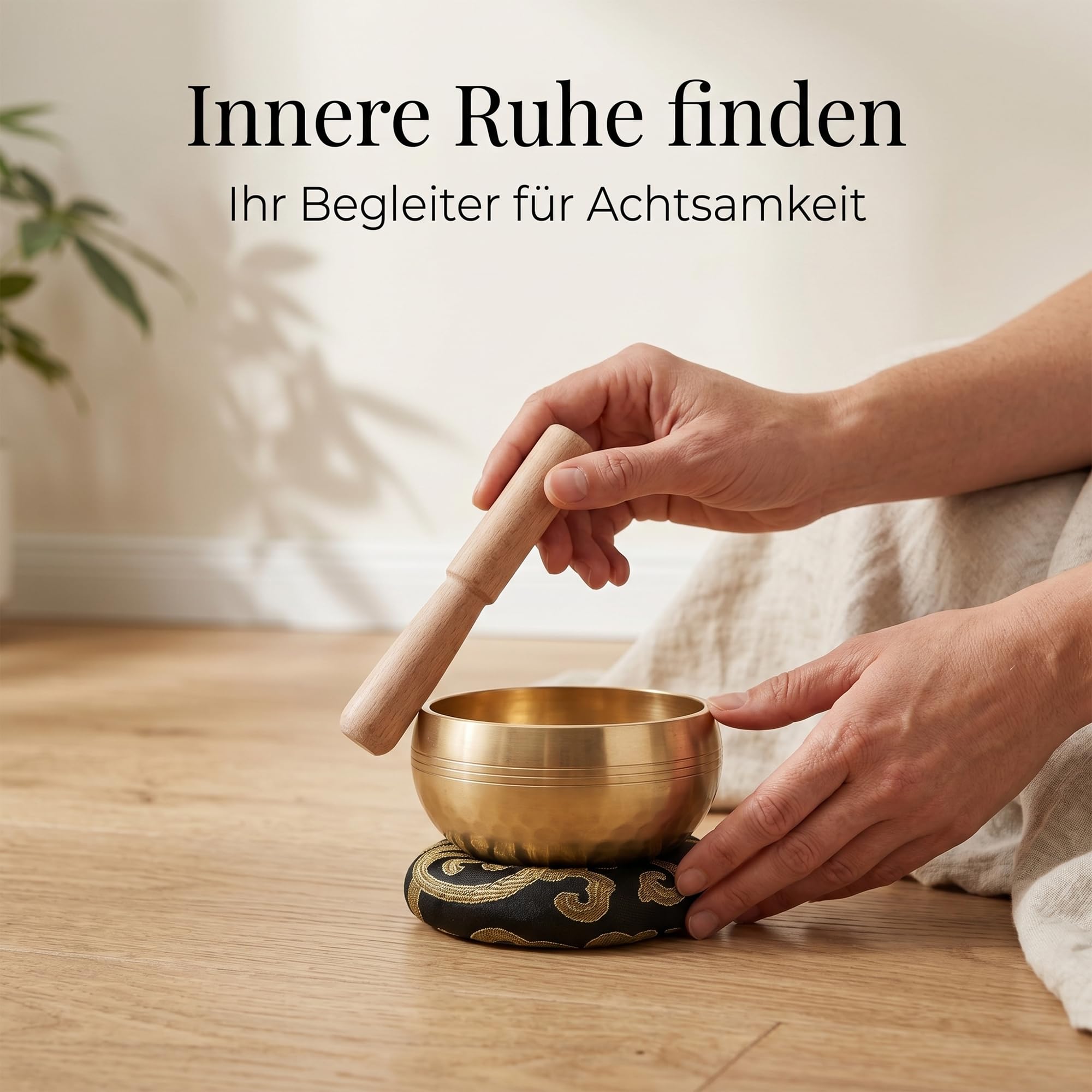 Tibetische Klangschale, 8 cm Klein Handgehämmert Messing Klangschale Set mit Holzstab Schwarz Kissen Stoffbeutel, für Meditation Entspannung Achtsamkeit Stressabbau Trost Geschenke