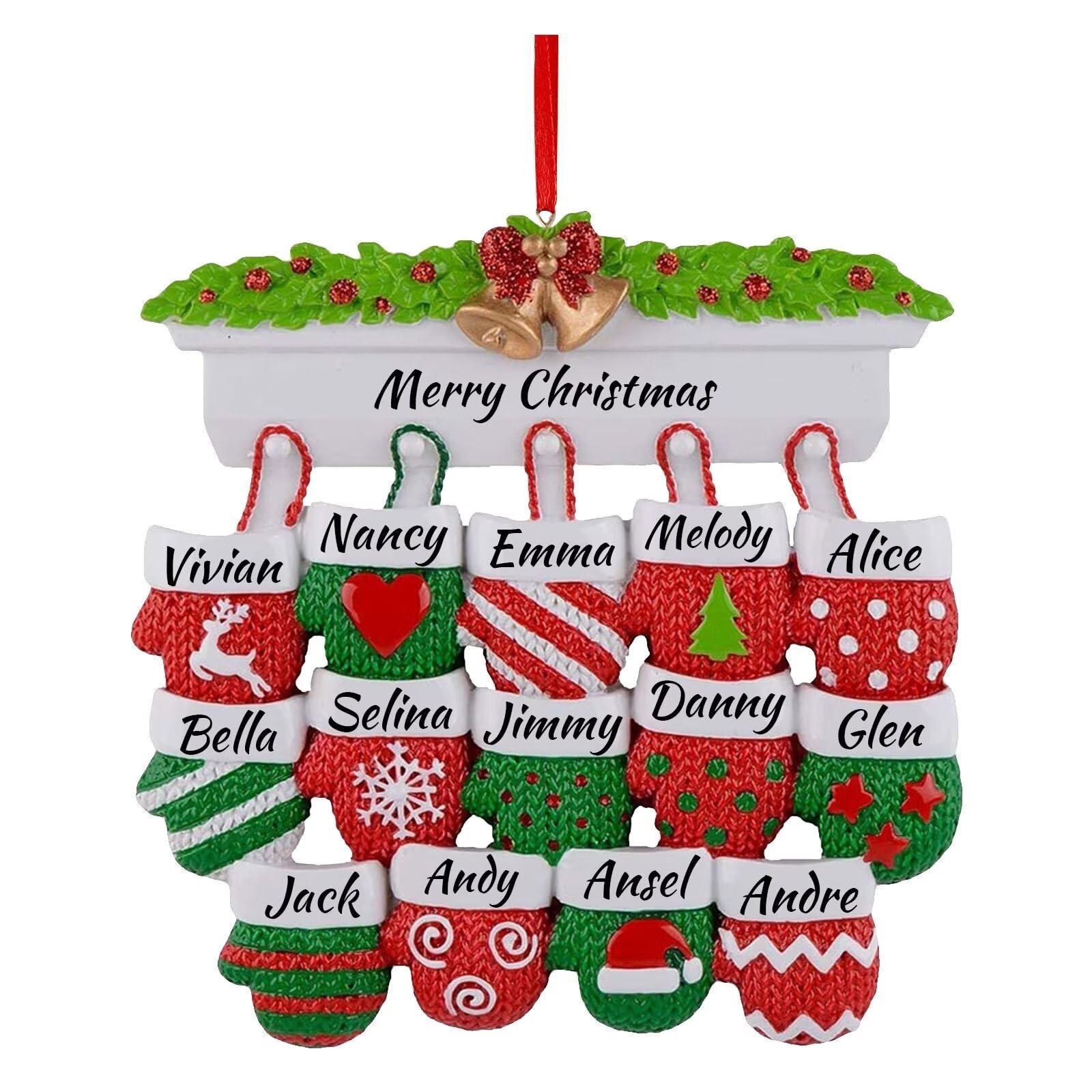 2024 Adornos Colgantes de Navidad,Nombre de la Familia Personalizada Adornos de Navidad,Guantes de Navidad Adorno Colgante,Personalizable con 14 Nombres,Adornos para el árbol de Navidad