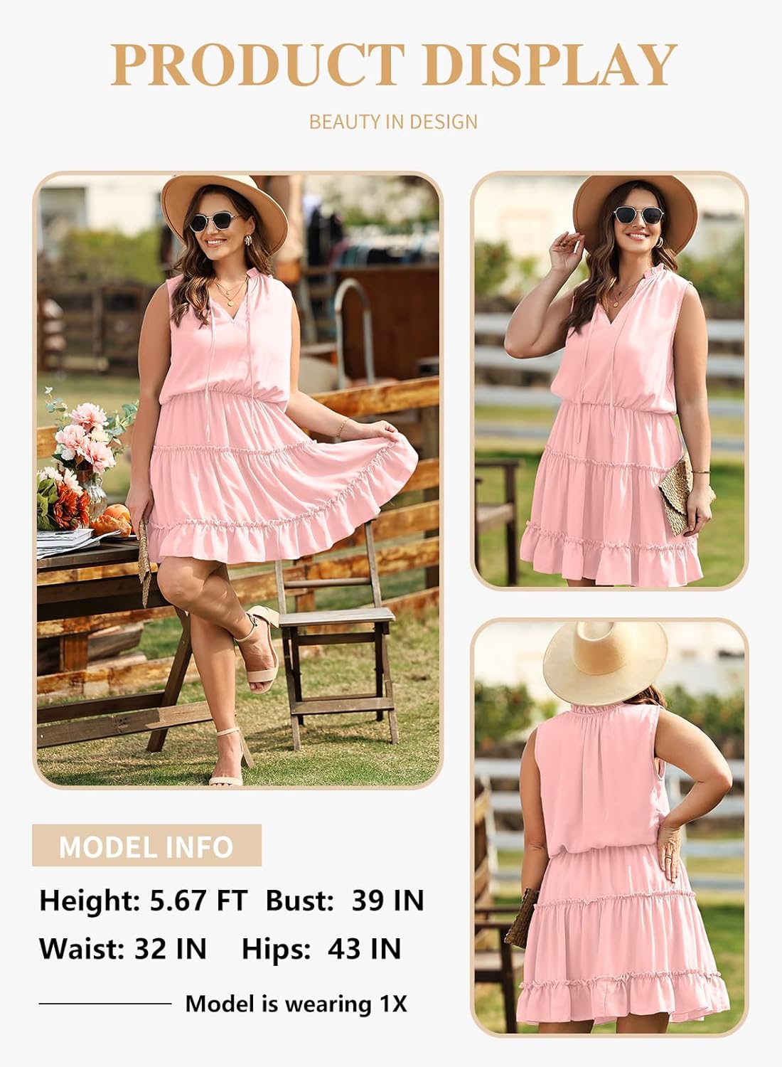 Eytino Womens Plus Size Sleeveless V Neck Drawstring Ruffle Tiered Chiffon Mini Short Dresses,(1X-5X) - Image 3