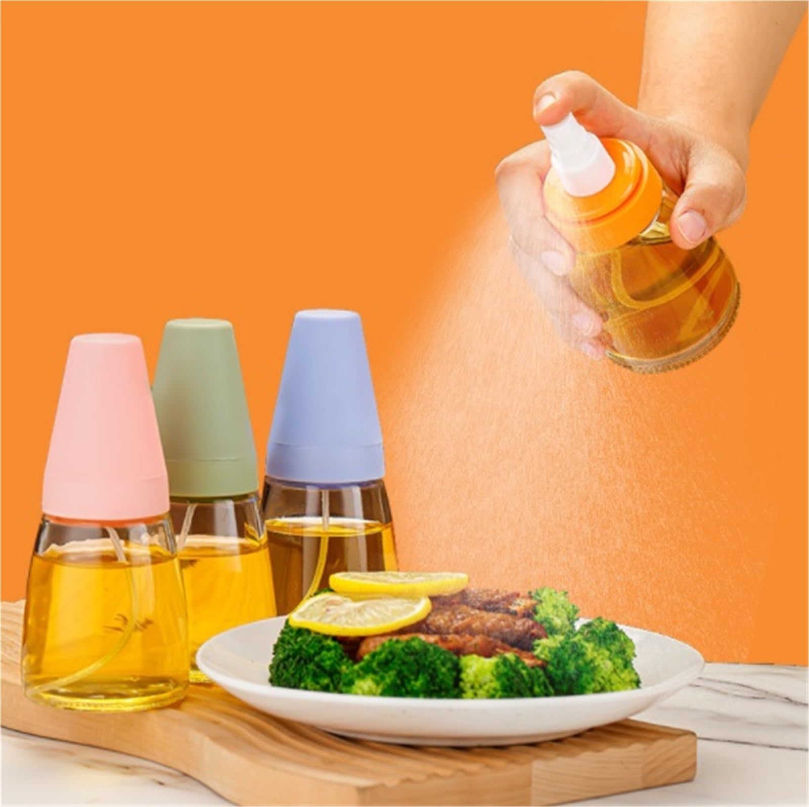 Ölflasche Oil Dispenser Glas Push Öl Sprayer Mit Deckel Ist Geeignet for Salate Grillen Backen Ölspray Airfryer(Pink)