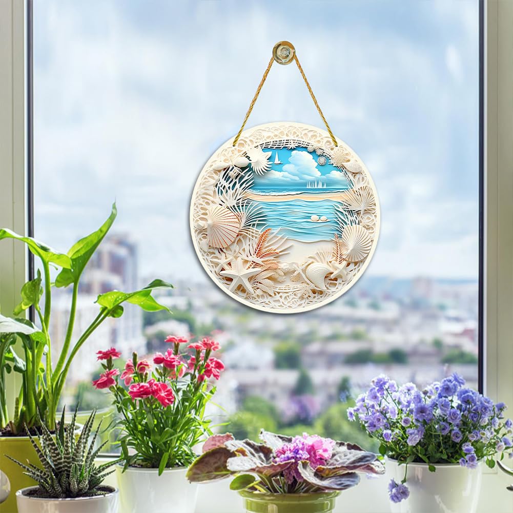 Ocean Wave Beach Ornament Acrylic Creative Ocean-themed Hanging Decoration Sun Catcher Beach Hanging Ornaments with lanyard Sea Window Hangings Decor for Bedroom drawing room Office (Style A) - Image 3