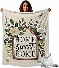 Flannel Fleece Blanket 30" x 40", Pastoral Sweet Home Microfiber Cozy Soft Throws for Women, Farmhouse Floral Leaves Wood Cabin Lightweight Throw Blankets for Couch, Sofa, Bed, Living Room, Bedroom