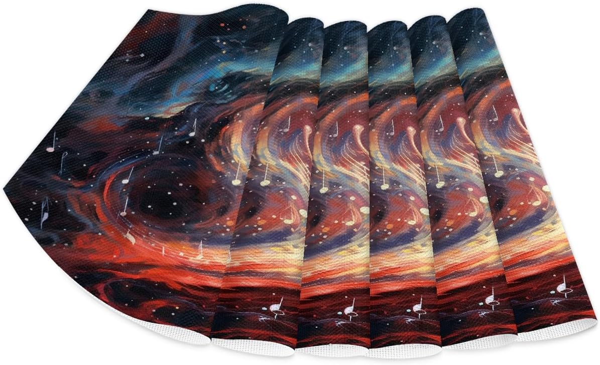 Wedge Placemats Abstract Musical Note Heat Resistant Set of 6 Washable Wedge Table Placemats Non-Slip Place Mats Table Mats for Kitchen Dining Table Indoor Party Patio Home Decoration