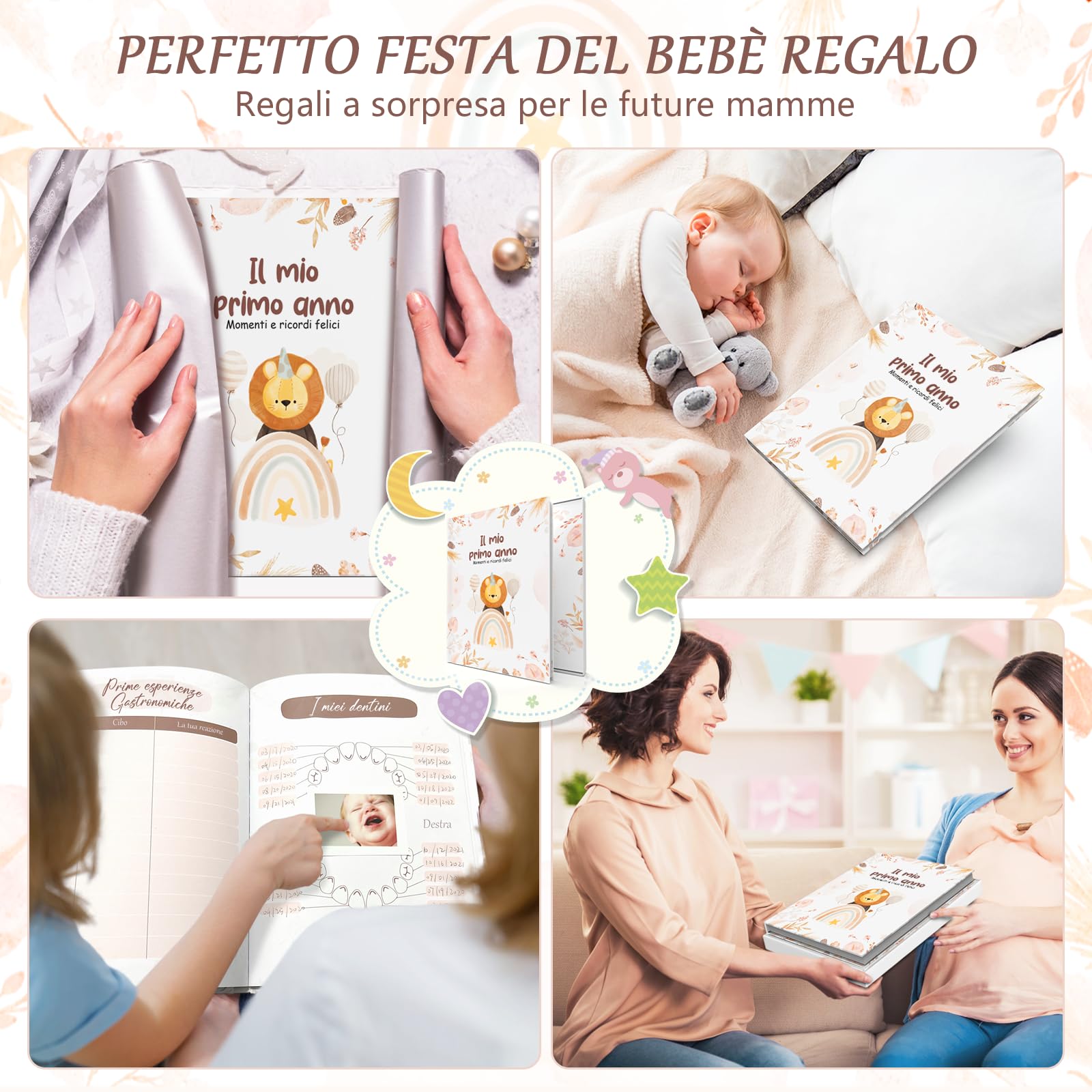 Album Dei Ricordi Neonato, 94 Pagine Libro Nascita Bimbo, Album Nascita Bambina e Bambino, Album Fotografico per il Primo Anno fino A 5 Anni, Libro Neonato Regalo Battesimo Bimbo (Italiano)