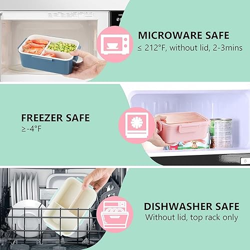 Miniatura 4 de Lonchera Bento para niños y adultos, caja Bento con cuchara y tenedor, cajas reutilizables de 3 compartimentos divididos para almacenamiento de