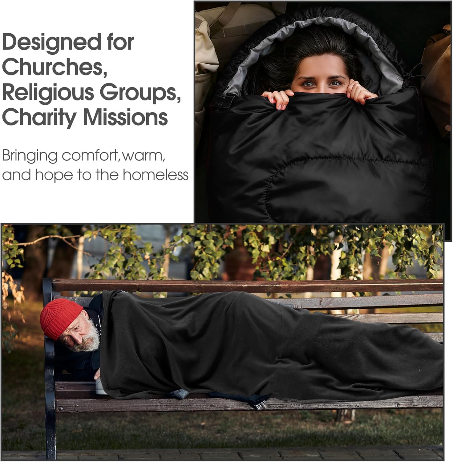 6 Pack Camping Sleeping Bags Bulk with Fleece Liner for Homeless Adults, All Season Lightweight Waterproof Sleep Compression Sack for Shelter Donation Hiking Travel Backpacking - Image 5