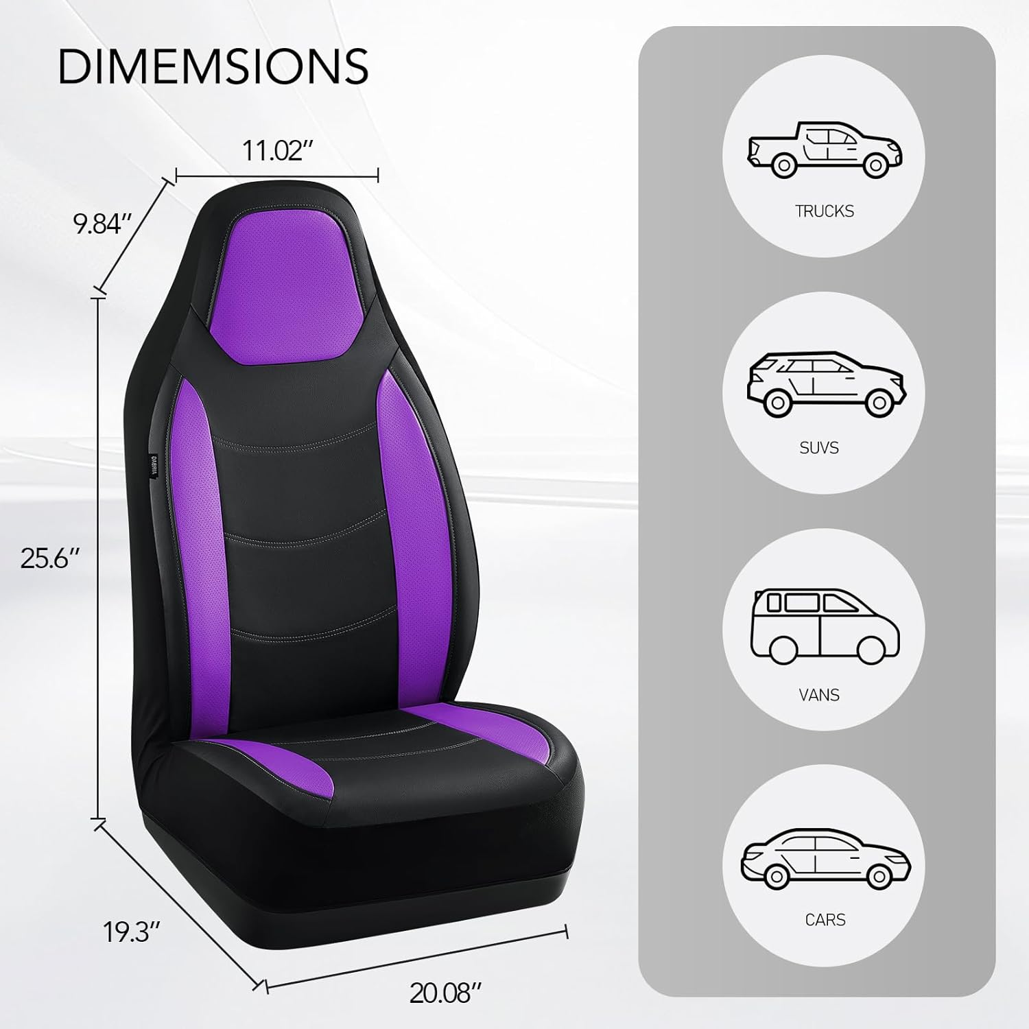 Road Comforts Car Seat Cover, Leather Full Set Car Seat Cover, Automotive Interior Seat Covers, Universal Fit for Most Cars, SUVs, Trucks, and Vans, Airbag Compatible (Purple)