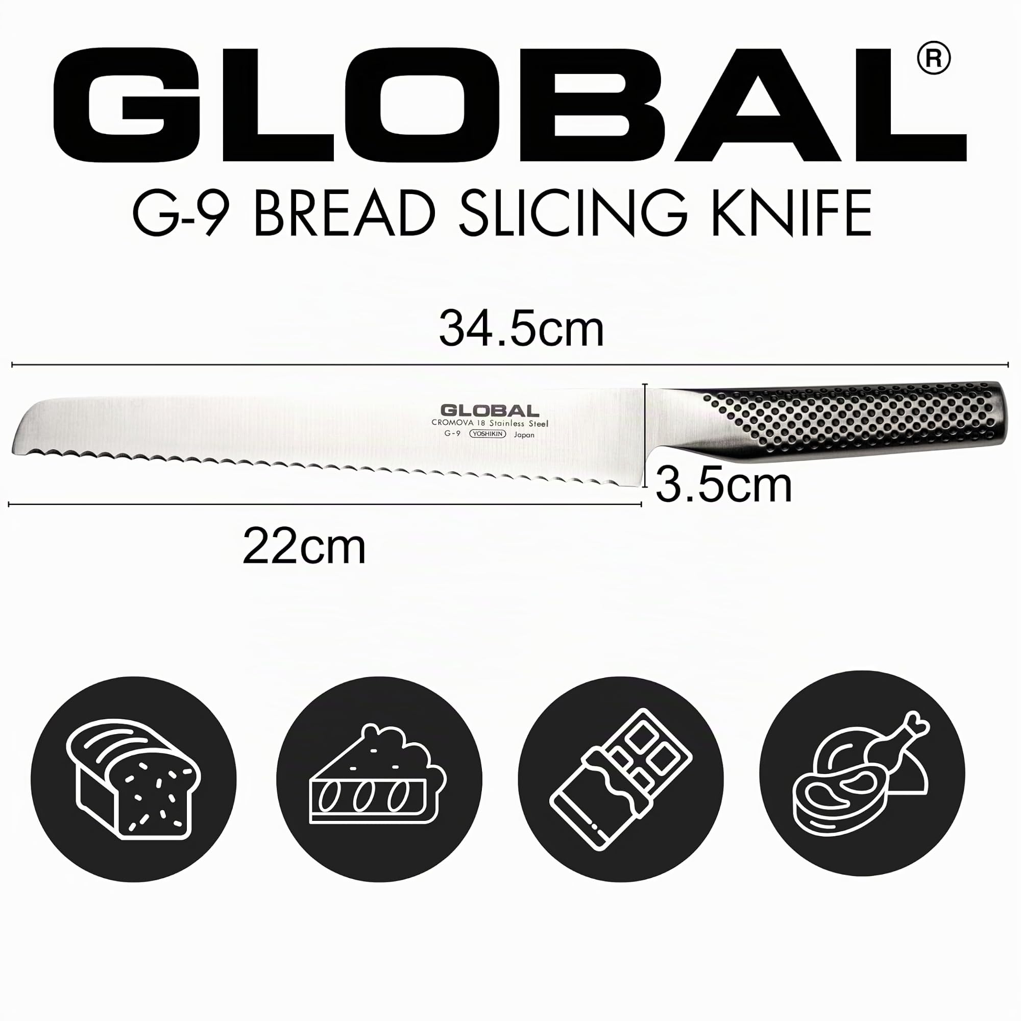 Global - G-9 - Couteau à Pain (dentelé) - 22 cm