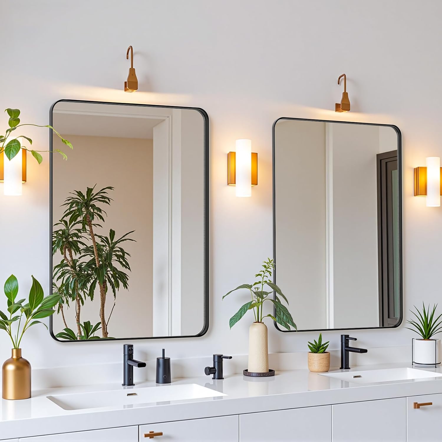 22x30 Inch Matte Black Bathroom Mirror, Rounded Rectangle Vanity Mirror with HD Clear Reflection, Anti-Rust Aluminum Frame, Shatterproof Wall Mirror for Bathroom, Horizontal or Vertical Hanging