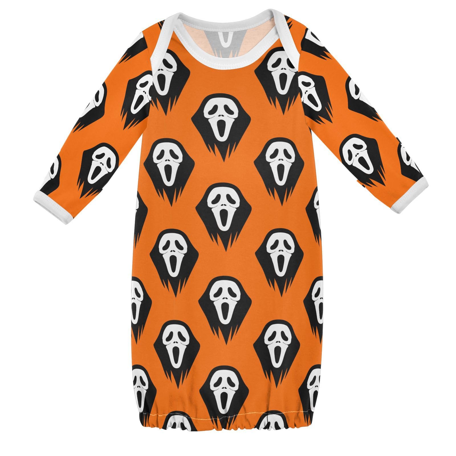 WIFIU Black White Mask Faces Baby Girls Boys Sleeper Gown Cotton Nightgown Long Sleeve, Orange Baby Nightdress Sleeping Clothes for Newborn 0-3 Months