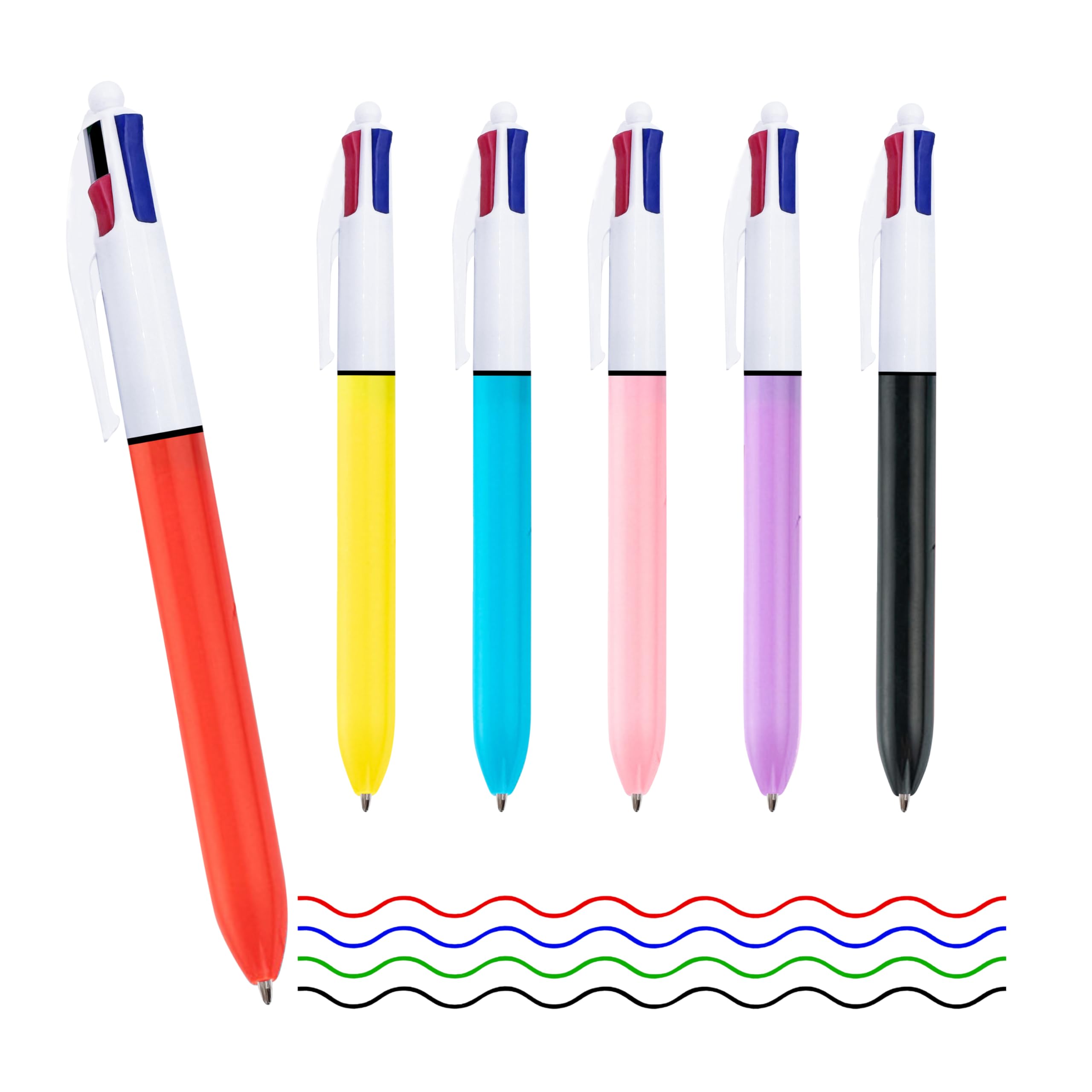 FloraVigo 6 Pieces Four Color Ballpoint Pen Set, 4 in 1 Multicolor Ballpoint Pen, 1.0mm Retractable Ballpoint Pen, Suitable for Office and Study, Student, and Kids Gift