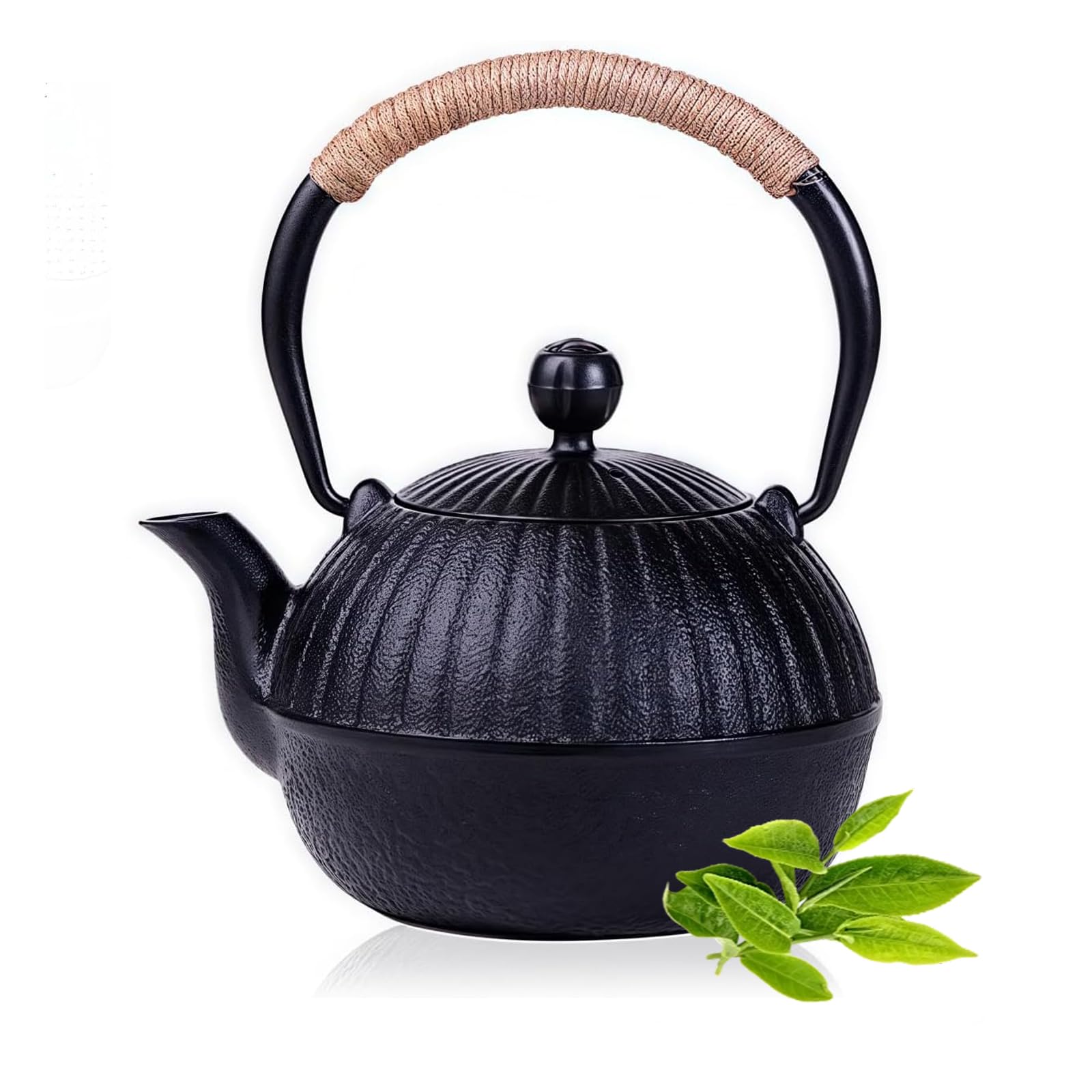 OULOVECO Cast Iron Kettle, IH Compatible, Teapot, Can Be Used on Open Flame, Tea Kettle, Unglazed Cast Iron Kettle, Tea Set, Iron Supplement Tea, Ironware, Traditional Craft, Pumpkin Shaped Kettle : H