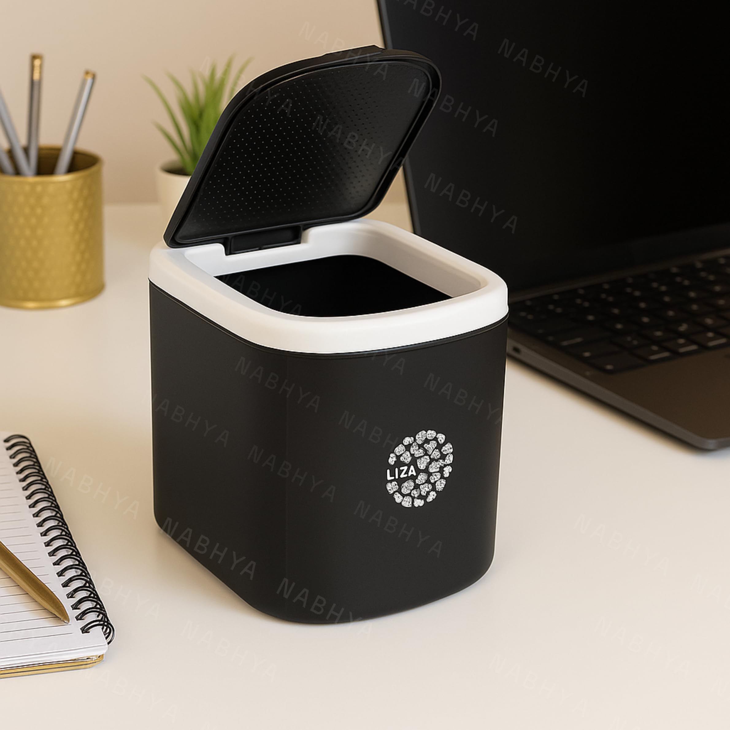 Liza Mini Waste Bin Disposal Dustbin Wooden Finished Dustbin for Car Office Desk and Home Use (Black)-image-26