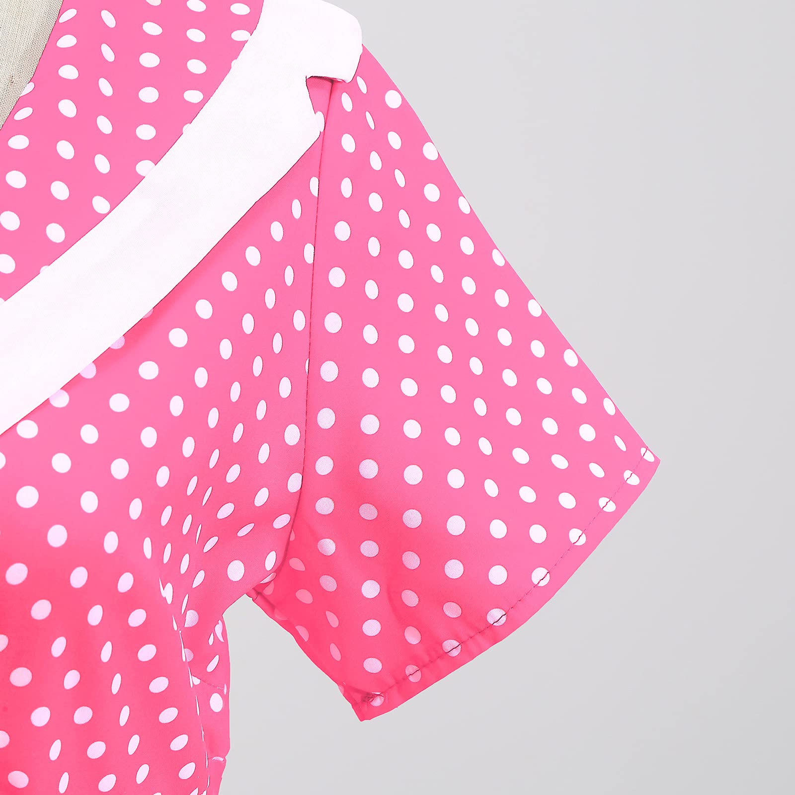 Robe de cocktail vintage à manches courtes et col en V pour femme - Style années 50 et 60 - Rockabilly - Robe midi, Rose à pois, XX-Large