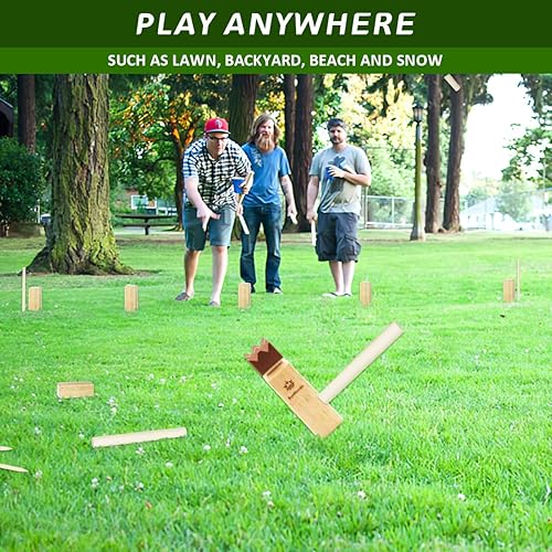 Miniatura 7 de Kubb Juego de patio, juego de lanzamiento de madera de goma para jardín al aire libre con bolsa de transporte de lona, juego de ajedrez gigante de