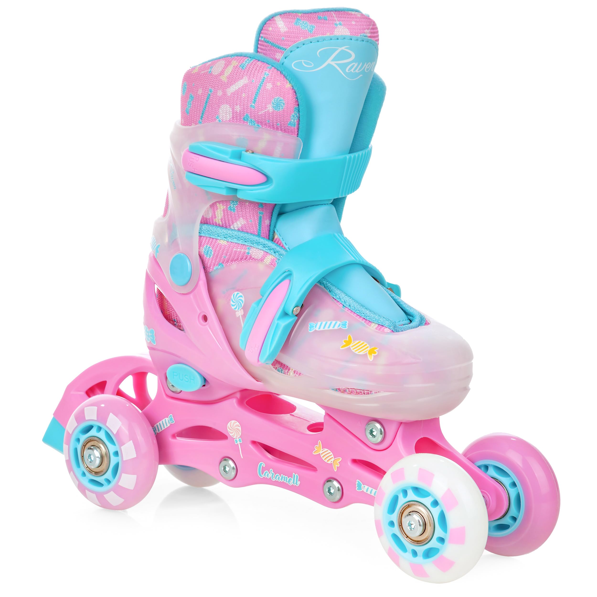 Raven - Pattini a rotelle per bambini, ragazze, ragazzi, adulti, bambini - Pattini a rotelle, 4 in 1 con pattini da ghiaccio, quad, per principianti - Regolabili
