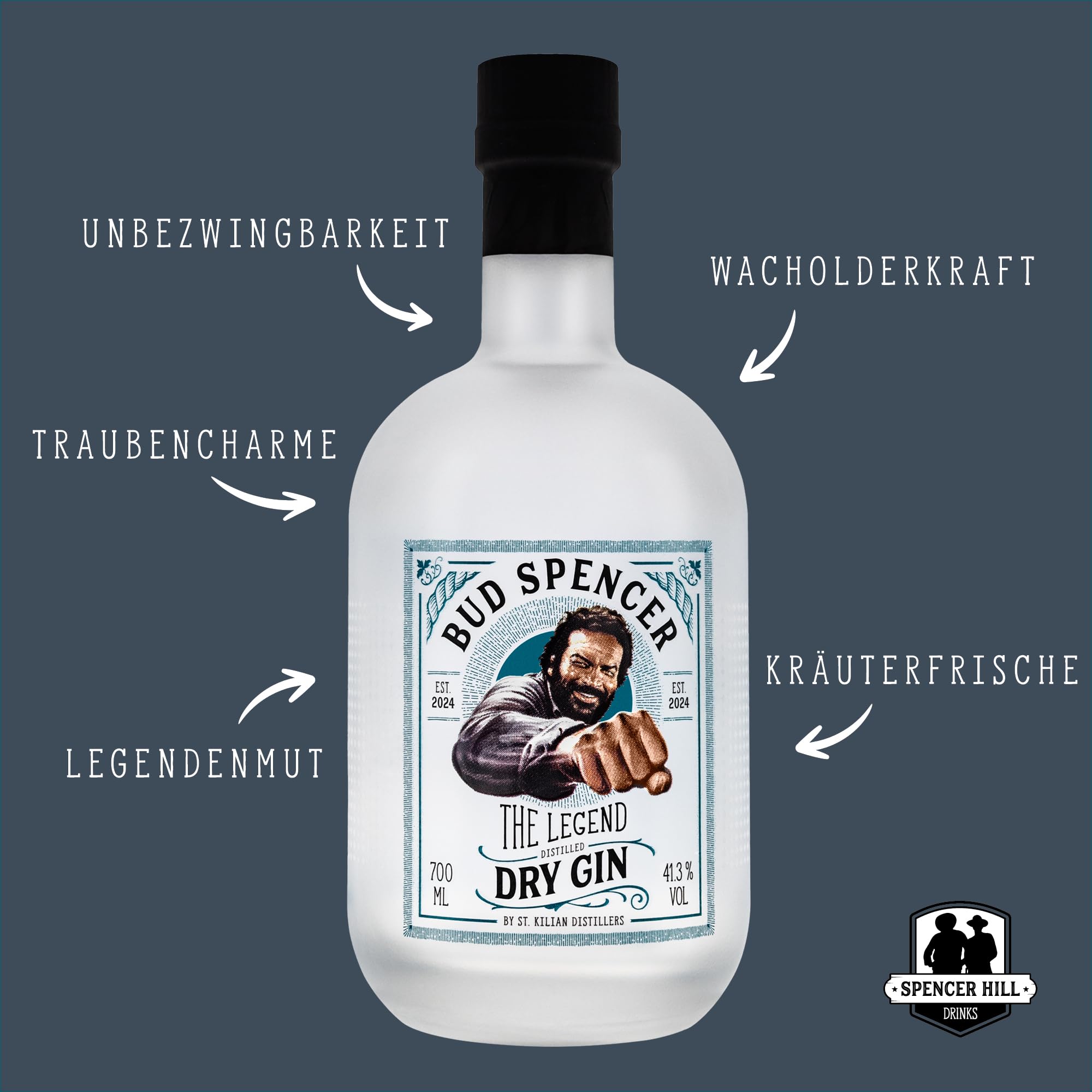 Bud Spencer Dry Gin - The Legend - [41,3% Vol, Distilled 0,7l] Premium Gin Angebote - Bud Spencer und Terence Hill Fanartikel - Geschenk für Männer - Geschenkset Herren - Geschenke Box