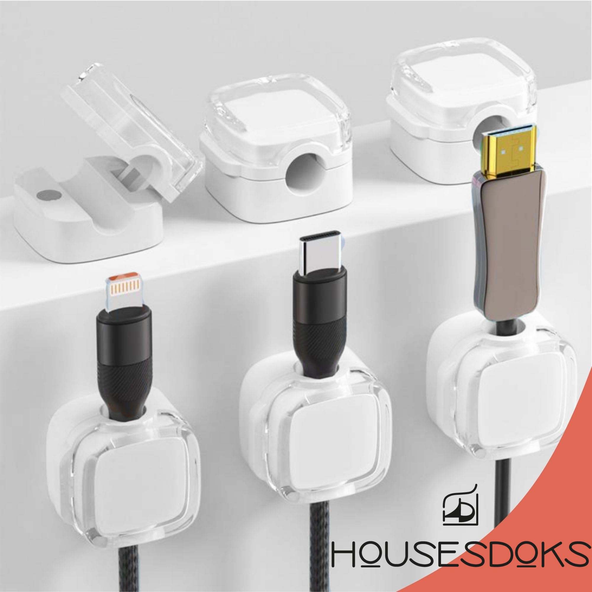 Magnetyczny organizer na kable, samoprzylepny, mocny klips do kabla USB, HDMI, uchwyt na kable elektryczne, na biurko, biuro, dom, kuchnię (biały)