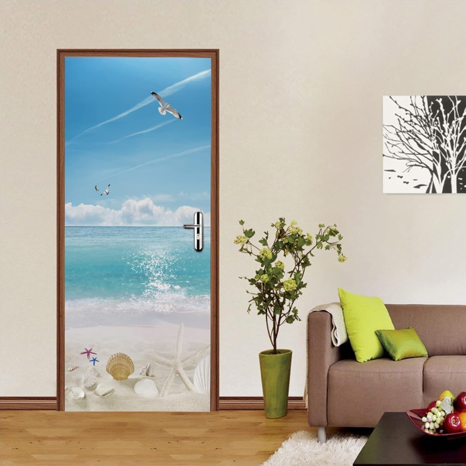 3D Adesivi per Porte Interne Vista Sul Mare Adesivo Porta Spiaggia Carta Parati Autoadesiva Arte Sticker Camera Letto Soggiorno Decorazione Parete Poster Murale 77x200 cm m.5159