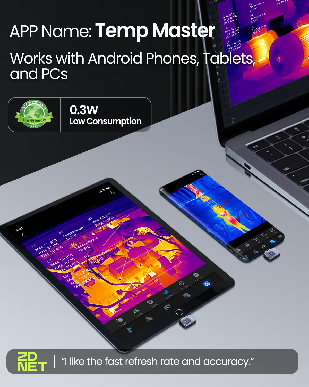 P2 Thermal Camera for Android, Thermal Imager with 512 × 384 Super IR Resolution, 1.5℃ PCB Accuracy, -4℉ to 1112℉ Thermal Imaging Camera (P2 Android)