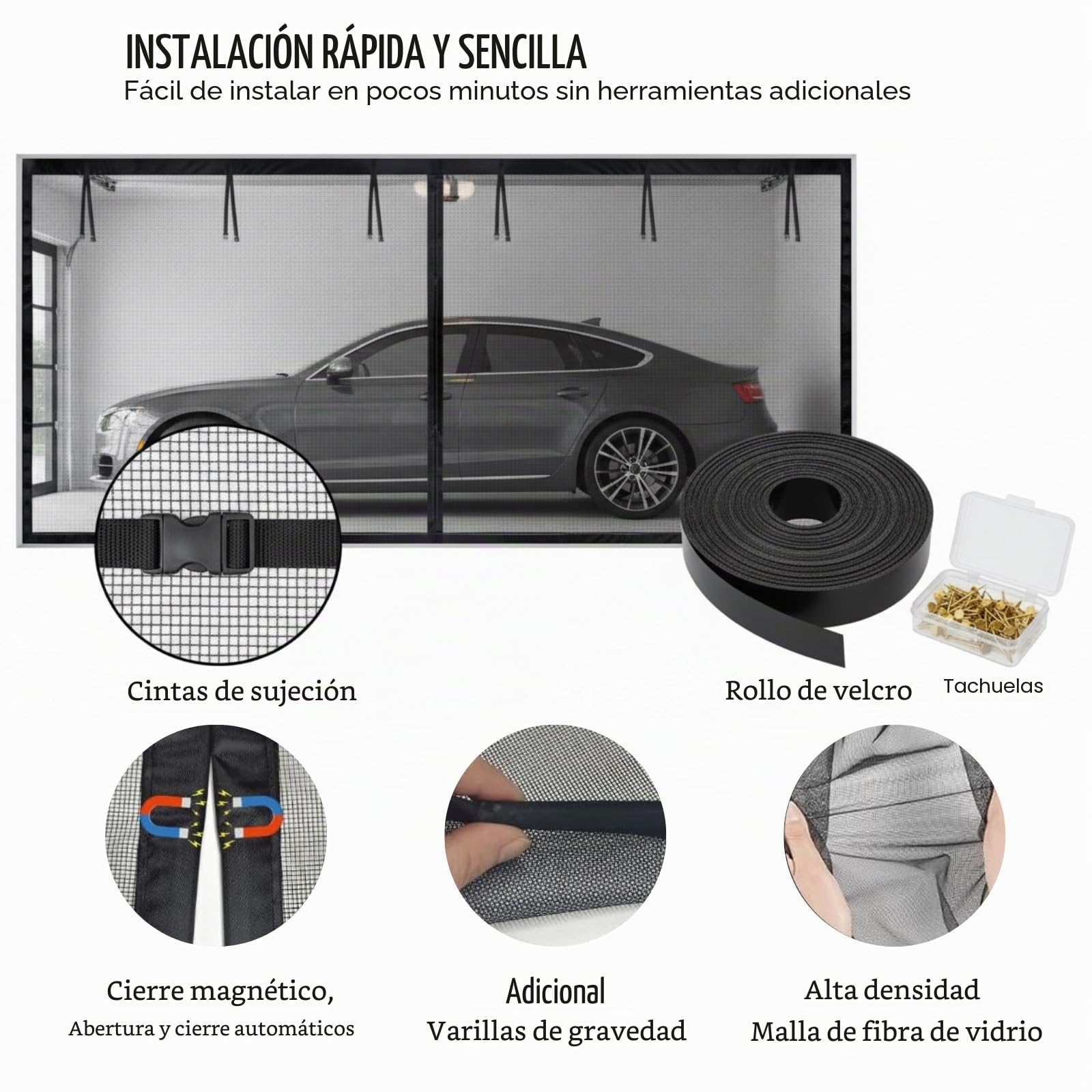 Mosquitera De Garaje, Mosquitera Puerta Magnetica Puerta De Garaje, Cortina Para Puertas De Garajes, Cortina De Pantalla Resistente Manos Libres Para Garajes, Porche(Blanca,488 x 213 cm(16 x 7 ft))