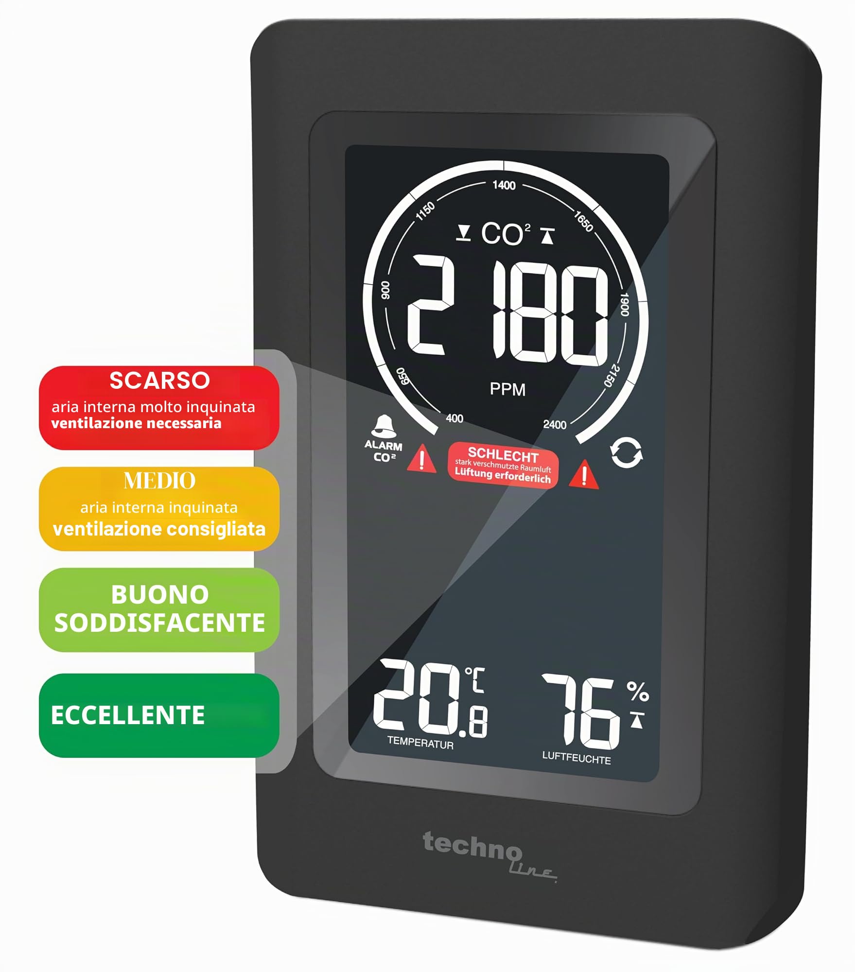 technoline WL1030 WL1030-Misuratore di CO2, Nero