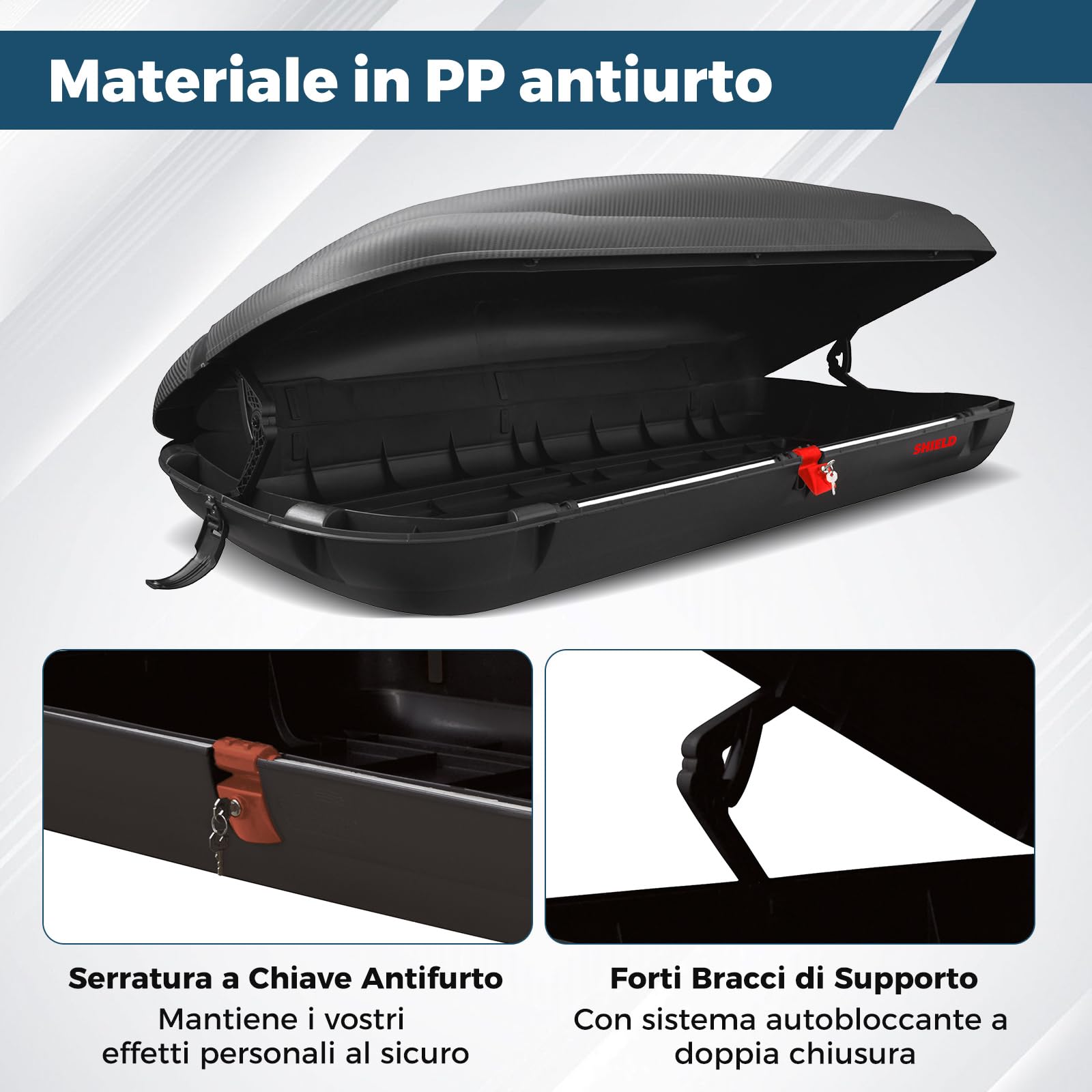 COSTWAY Box da Tetto per Auto XL, Baule Tetto Universale Rigido Impermeabile Super Resistente in Fibra Carbonio e Metallo, Portapacchi per Auto con Chiavi, Capacità 75 kg (201 x 79 x 38 cm)