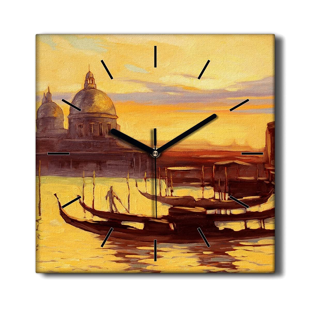 Horloge sur Toile Ville Coucher du Soleil Décoration Salon Silencieuse 30x30